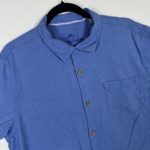 Tommy Bahama Shirt Mens Large Blue 100% Silk Short Sleeve Button Up Tropical L